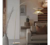 Lampadaire arc Valdorin Lindby, beige, Salon / Salle à manger, Papier / Lunolit / Lunopal, Maison de campagne / Rustique, Lampadaire