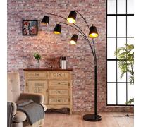 Lampadaire arqué Lindby Tinne, noir/or, marbre, à 5 lampes, E14 Tinne, noir, Salon / Salle à manger, Textile / Tissu / Soie, Moderne, Lampadaire Tissu