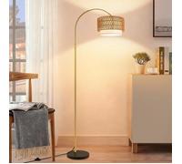 Lampadaire arqué - NETTLIFE - Style bohème - Doré rotin/métal - Hauteur réglable 165-180 cm - LED 9W