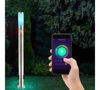 Lampadaire avec détecteur de mouvement lampadaire extérieur douilles de lumière en acier inoxydable, contrôle par application CCT dimmable, Smart RGB LED 8,5W 806Lm, DxH 7,6x110 cm