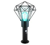 Lampadaire avec détecteur de mouvement Lampadaire Télécommande dimmable Lampe d'extérieur Capteur, grille noire, 1x RGB LED 4W 470Lm blanc chaud, LxlxH 22,5x25,5x50 cm