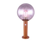 Lampadaire avec détecteur de mouvement Lampe sur pied d'extérieur avec détecteur de mouvement, aluminium aspect bois boule de verre, dimmable, RGB LED Smart 8,5W 806Lm 2700-6500K, DxH 25x50 cm