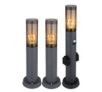 Lampadaire avec douille et détecteur de mouvement, lampe de jardin, éclairage d'allée, lampadaire d'extérieur, acier inoxydable anthracite, plastique fumé, E27, lot de 3