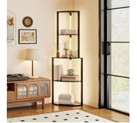HOMCOM Lampadaire sur pied salon, lampadaire avec étagères d'angle à 4 niveaux, lampe moderne LED, luminosité réglable, interrupteur à pied, pour salon, chambre, bureau, noir