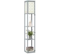 Lampadaire avec étagères - HOMCOM - 3 niveaux, interrupteur à tirette - MDF - 26 x 26 x 160 cm - gris et blanc