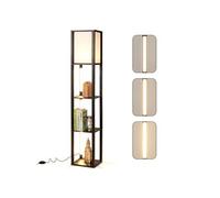 Lampadaire Salon en Bois 163cm COSTWAY 4 Étagères,3 Luminosité Réglable,Abat-jour,Bandes LED Rotatives, Interrupteur au Pied