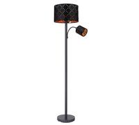 Lampadaire avec lampe de lecture Lampadaire de salon Lampadaire Lampe de lecture Plafonnier or noir, lampe de lecture décor flexible poinçonnages, 1x E27 1x E14, PxH 35 x 162 cm