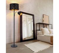 Lampadaire avec lampe de lecture Lampadaire de salon Lampadaire Lampe de lecture Plafonnier or noir, lampe de lecture décor flexible poinçonnages, 1x E27 1x E14, PxH 35 x 162 cm