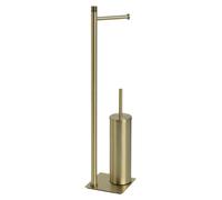 Lampadaire Badset et brosse WC, en acier inoxydable, finition dorée, dimensions : 63 x 14 x 14 cm