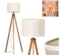 Lampadaire Bassagoda, lampadaire en bois/tissu de couleur naturelle/beige, lampe de style scandinave avec abat-jour rond (Ø 40 cm) et interrupteur à pied, hauteur 154 cm, 1 x E27, sans ampoule