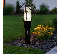 Lampe d'extérieur LED avec détecteur de mouvement Lampe de jardin en acier inoxydable Lampadaire avec détecteur de mouvement, noir grille diamant, 1x 7W 806Lm blanc chaud, LxLxH 22,5x25,5x50 cm
