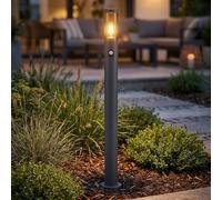 Borne lumineuse à détecteur de mouvement à LED pour l'extérieur des lampes de jardin anthracite IP44, lampadaire patio balcon, acier inoxydable couleur fumée, 7W 806 lm blanc chaud, DxH 12,7x110cm