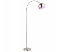 Lampadaire boule arc lampe chrome lampe de salon sur pied, abat-jour mobile, télécommande dimmable, 1x LED RVB 8,5W 806Lm blanc chaud, HxLxP 150x58x24,5 cm