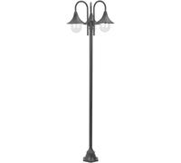 Lampadaire de jardin à 3 lanternes en aluminium, avec culot E27, hauteur de 220 cm, finition bronze, design résistant aux intempéries, idéal pour l'éclairage de terrasses, balcons et jardins. Luminair