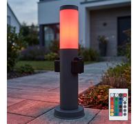Lampe de socle LED pour l'extérieur en acier inoxydable avec 2 prises de courant Lampe d'allée anthracite Lampe d'extérieur à intensité variable avec télécommande, changement de couleur RGB, 8,5W 806l