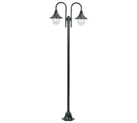 Lampadaire de jardin E27 220cm Aluminium 2 lanternes Vert foncé