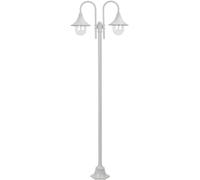 Lampadaire de jardin en aluminium, 220 cm, avec 2 lanternes, douille E27, pour extérieur, couleur blanche, résistant aux intempéries. Lampe de jardin moderne avec protection IP44, idéale pour terrasse