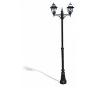 Lampadaire de jardin noir à deux ampoules transparentes, hauteur 230 cm, IP44, en aluminium peint, adapté à un usage extérieur, 2x100 W