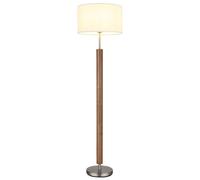 Lampadaire de salon avec interrupteur au pied, argent, métal et bois, H 150 cm