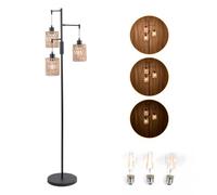 Lampadaire De Salon, Lampadaire Sur Pied Salon Avec 3 Ampoules, Lampadaires Vintage À Intensité Variable,Douille E26/E27 157Cm, Abat-jour En Rotin À 3 Cages Et Interrupteur Au Pied Pour Chambre/bureau