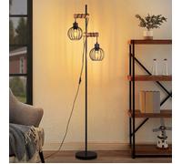 Lampadaire de salon - NETTLIFE - E27 2 flammes - Bois massif - Abat-jour métal - Hauteur 152 cm