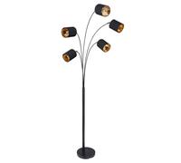 Lampadaire design 5 flammes abat-jour textile or noir lampadaire pivotant, interrupteur à pied, 5x E14 max 40 watt, LxPxH 74x70x204cm, salon chambre