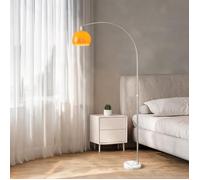 Lampadaire design à tête incurvée avec interrupteur au pied, finition orange, structure métal et base marbre, 180 cm