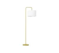 Lampadaire design néo-rétro max. 40 W 163H cm abat-jour circulaire aspect lin blanc piètement structure acier doré