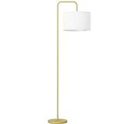 Lampadaire sur pied salon - HOMCOM - style moderne - abat-jour aspect lin et interrupteur à pied 163,5 cm - doré et blanc