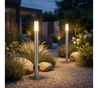 Lampadaire d'extérieur à 2 LED, lampe de jardin, prise électrique, argent, acier inoxydable, H 110 cm
