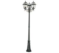 lampadaire d'extérieur à 3 flammes (hauteur 230cm) noir or, verre transparent