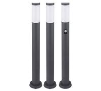 Lampadaire d'extérieur avec détecteur de mouvement, anthracite et acier inoxydable, H 80 cm, lot de 3
