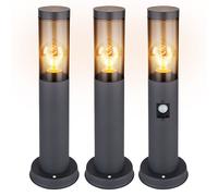 Lampadaire d'extérieur avec détecteur de mouvement borne d'éclairage d'extérieur lampes de jardin anthracite IP44, acier inoxydable fumé, 1x douille E27, DxH 7,6x45cm, lot de 3