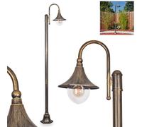 Lampadaire d'extérieur Elgin, lampadaire en métal/plastique noir/marron/doré/transparent, lampadaire au look rétro/vintage, hauteur 220 cm, éclairage de jardin à 1 ampoule, IP44, 1 ampoule E27, sans