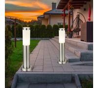 Lampadaire d'extérieur, lampadaire de jardin, lampadaire de patio, borne lumineuse en acier inoxydable, argent, 1x E27, DxH 7,6x45 cm, lot de 2