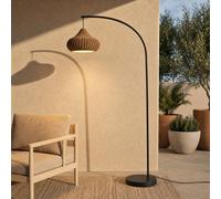 Lampadaire d'extérieur Lucande Taniola, beige, rotin, 195 cm, IP44 Taniola, bois clair, Bois, Maison de campagne / Rustique