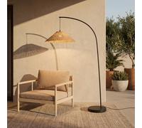 Lampadaire d'extérieur Lucande Taniola, conique, rotin, 195 cm, IP44 Taniola, bois foncé, Bois, Maison de campagne / Rustique