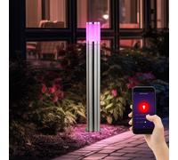 Lampadaire d'extérieur pour chemin Lampe de jardin LED lumière extérieure en acier inoxydable, opale en plastique argenté, contrôle par application CCT, Smart RGB 8,5W 806lm, DxH 14x80 cm