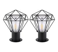 Lampadaire d'extérieur sur pied de jardin noir, lampadaire d'extérieur en acier inoxydable, abat-jour grillagé design industriel, 1x E27, LxH 22,5 x 31,5 cm, lot de 2