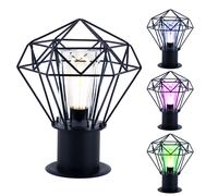 Lampadaire d'extérieur sur pied de jardin noir, lampadaire d'extérieur en acier inoxydable, grille industrielle, télécommande dimmable, LED RGB 8,5W 806Lm blanc chaud, H 31,5 cm