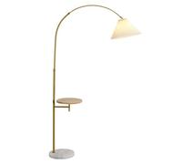 Lampadaire doré Lampes de sol à arc latéral pour canapé Abat-jour en lin plissé Lampe haute avec plateau Créativité nordique Lampe sur poteau en fer Lampe de lecture d'angle verticale Base en