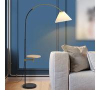 Lampadaire doré Lampes de sol à arc latéral pour canapé Abat-jour en lin plissé Lampe haute avec plateau Créativité nordique Lampe sur poteau en fer Lampe de lecture d'angle verticale Base en