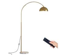 Lampadaire doré pour salon - Lampadaire arqué, abat-jour métallique orientable à 360°, lampe sur pied à intensité variable avec télécommande, lampadaire en laiton style moderne du milieu du siècle à p