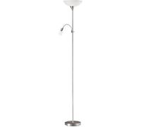 Eglo Lampadaire Up 2, lampe sur pied 2 flammes en acier nickel mat et verre et plastique blanc, lampe de salon avec interrupteur, projecteur de plafond avec lampe de lecture, prise E27 + E14