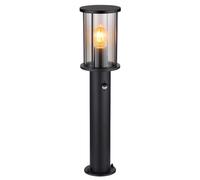 Lampadaire, éclairage de chemin, lampe de jardin, lampe d'extérieur, métal, noir, verre, fumée, détecteur de mouvement, acier inoxydable, 1x E27, H 60 cm