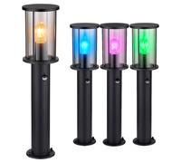Lampadaire en acier inoxydable avec capteur de lumière chemin, lampe d'extérieur, lampe d'extérieur en verre fumé noir, détecteur de mouvement, télécommande dimmable, 1x LED RVB 8,5W 806Lm, H 60 cm