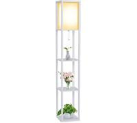 Lampadaire en bois Design Lampe sur Pied avec 3 Niveaux Etagères und E27 Base 1.6M Lampadaire étagère blanc