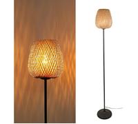 Lampadaire en osier - Abat-jour en bambou et osier - Design nordique rustique - Interrupteur de pied intégré