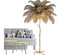 Lampadaire en Plumes D'autruche pour Chambre De Fille, Lampe sur Pied LED en Autruche Naturelle, Lampe De Lecture Romantique pour Chambre De Princesse avec Interrupteur, Camel, 150cm