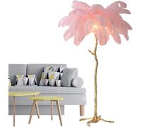Lampadaire en Plumes D'autruche pour Chambre De Fille, Lampe sur Pied LED en Autruche Naturelle, Lampe De Lecture Romantique pour Chambre De Princesse avec Interrupteur, Pink, 170cm
